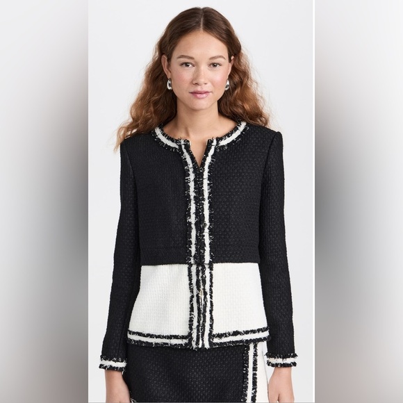 NWT Alice + Olivia Kidman Two-Fer Boxy Raw Edge Jacket Size Small $595 - Picture 2 of 16